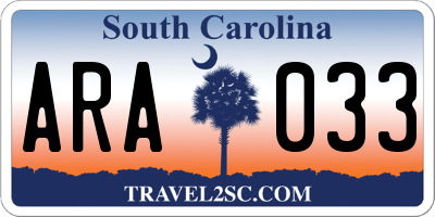 SC license plate ARA033