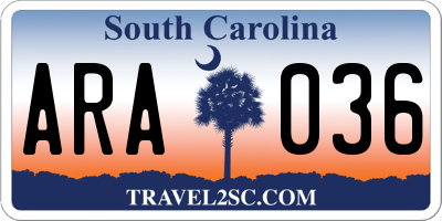 SC license plate ARA036