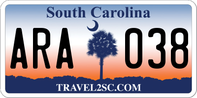 SC license plate ARA038