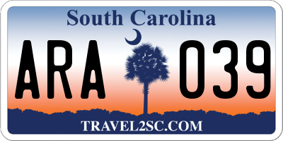 SC license plate ARA039