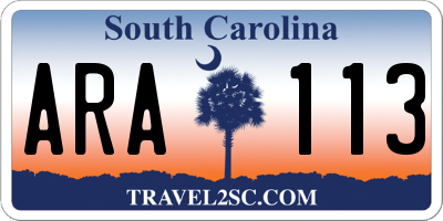 SC license plate ARA113