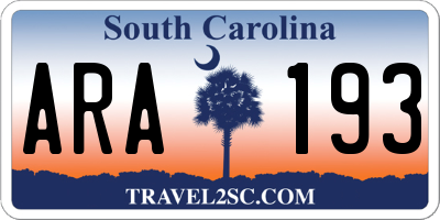 SC license plate ARA193