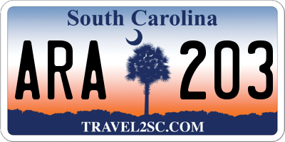 SC license plate ARA203