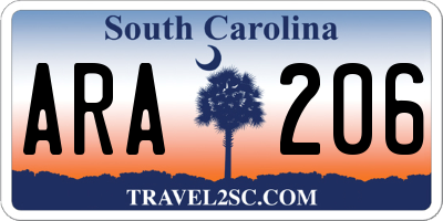 SC license plate ARA206