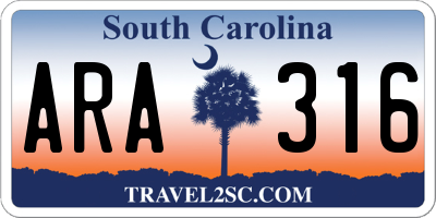 SC license plate ARA316