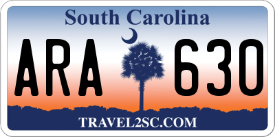 SC license plate ARA630