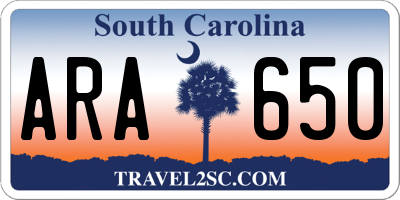 SC license plate ARA650