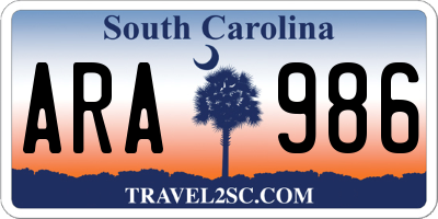 SC license plate ARA986