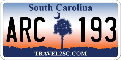 SC license plate ARC193
