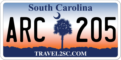 SC license plate ARC205