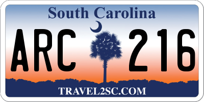 SC license plate ARC216