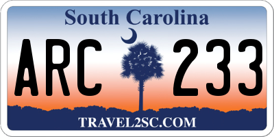 SC license plate ARC233