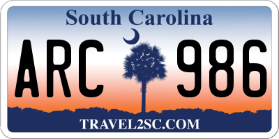 SC license plate ARC986
