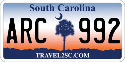 SC license plate ARC992