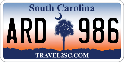 SC license plate ARD986