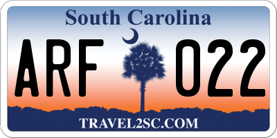 SC license plate ARF022