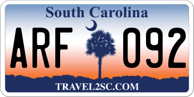 SC license plate ARF092