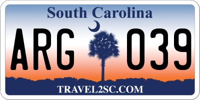 SC license plate ARG039