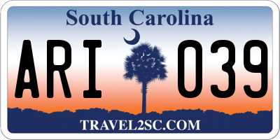 SC license plate ARI039