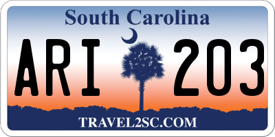 SC license plate ARI203