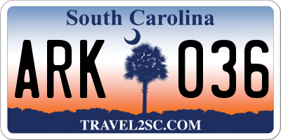 SC license plate ARK036