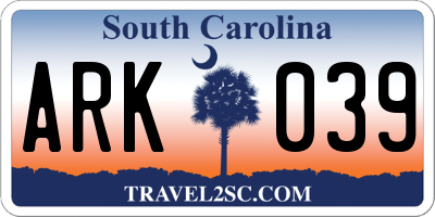 SC license plate ARK039