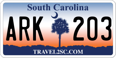 SC license plate ARK203