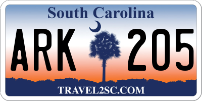 SC license plate ARK205