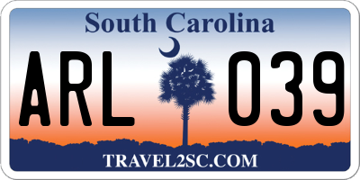 SC license plate ARL039
