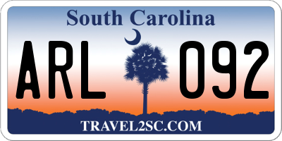 SC license plate ARL092