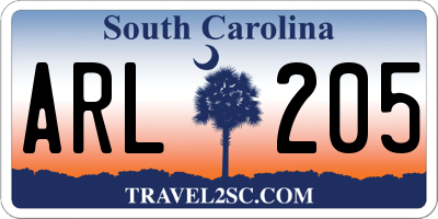 SC license plate ARL205