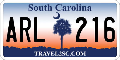 SC license plate ARL216