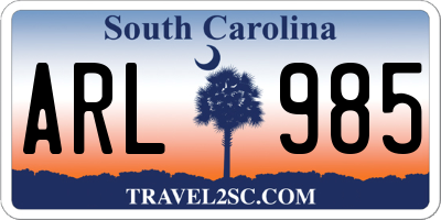 SC license plate ARL985