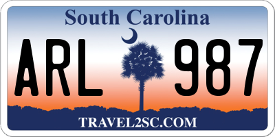 SC license plate ARL987