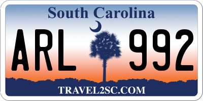 SC license plate ARL992