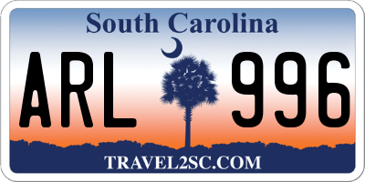 SC license plate ARL996
