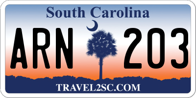 SC license plate ARN203