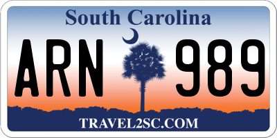 SC license plate ARN989