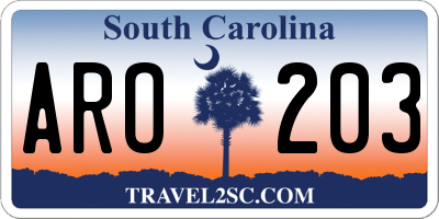 SC license plate ARO203
