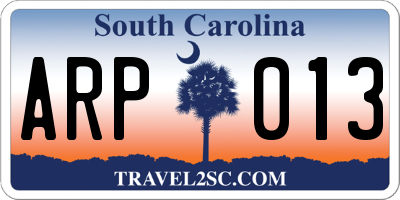 SC license plate ARP013