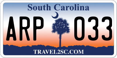 SC license plate ARP033