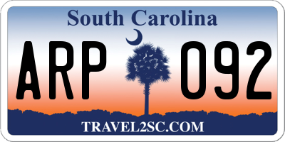 SC license plate ARP092