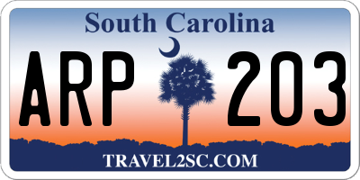 SC license plate ARP203