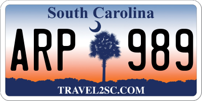 SC license plate ARP989