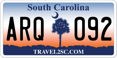 SC license plate ARQ092