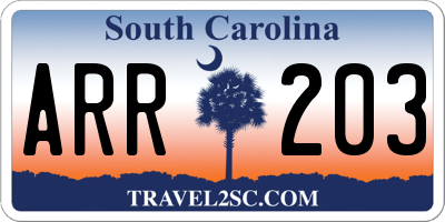 SC license plate ARR203