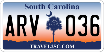 SC license plate ARV036