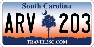 SC license plate ARV203