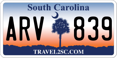 SC license plate ARV839