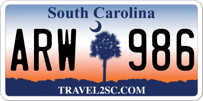 SC license plate ARW986